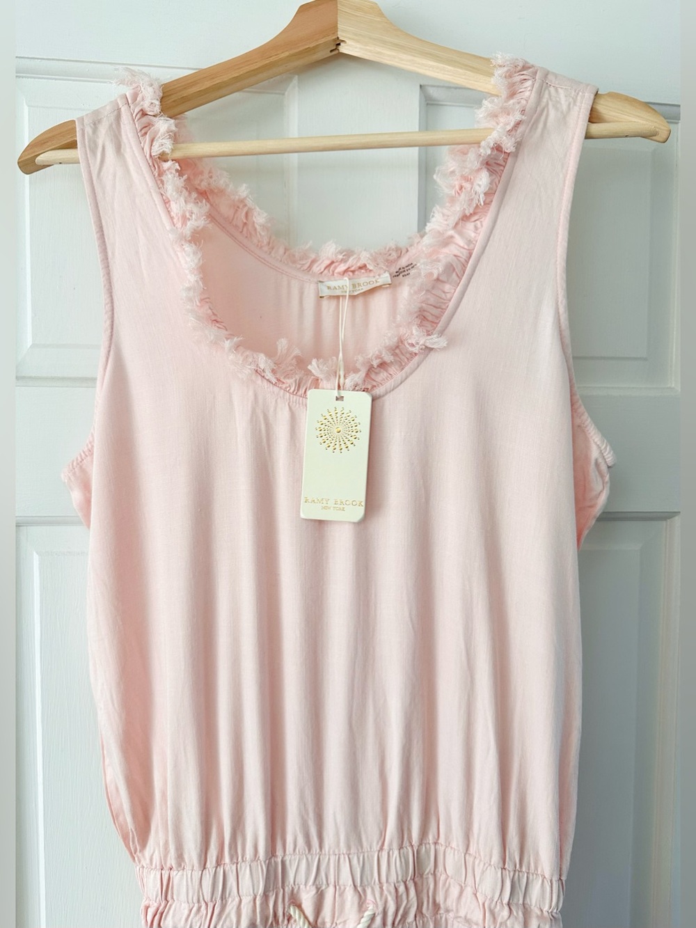 NEW! Ramy Brook Powder Pink Ray Jumpsuit Fringe Neckline Ankle Cuffs Size XS - Picture 5 of 15